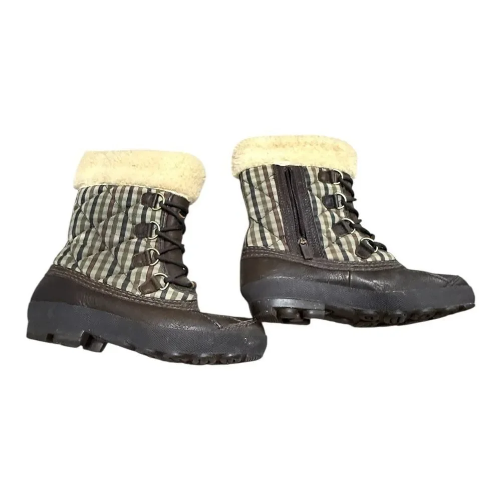 UGG Newberry Brown Leather Plaid Fabric Waterproof Boot size 6